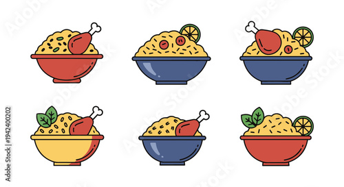 Biryani Bowl Line art vector modern colorful abstract artwork illustration
