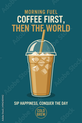 An eye-catching illustration of cold brew coffee in a cup, creatively designed to convey the energizing, refreshing experience it offers, perfect for coffee lovers and busy mornings.