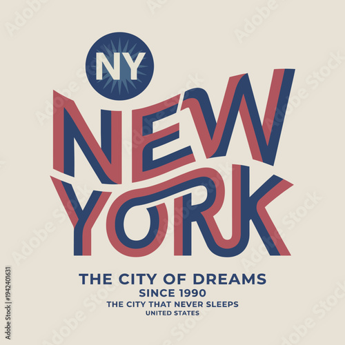 A vibrant illustration of New York City featuring dynamic typography and colors, showcasing the essence of 'The City that Never Sleeps' and its dream-like allure.