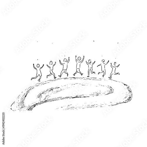 Stick Figures Dancing on Hilltop