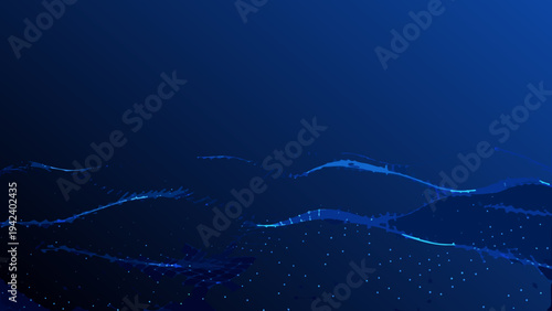 Abstract dark blue waves with scattered sparkling particles