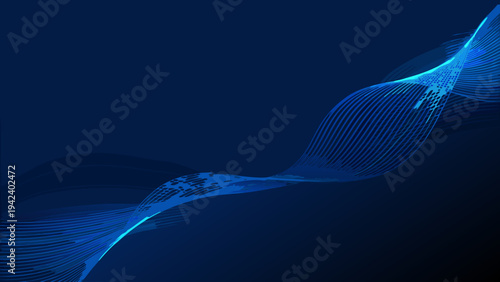 Abstract flowing lines of light in shades of blue and dark navy