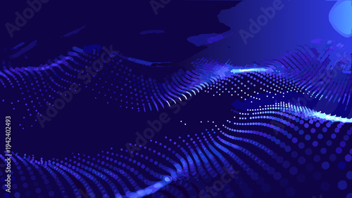 Abstract blue wave composed of dynamic particles and light trails