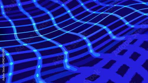 Abstract blue lines and dots forming a wavy interconnected network