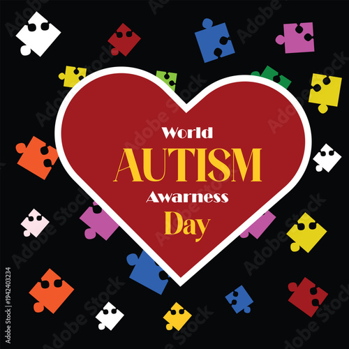 World autism awareness day heart puzzle pieces