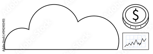 Cloud technology, digital finance, data analysis, economic trends, business growth, online transactions. A cloud with a coin and chart indicating growth. Cloud technology and digital finance concepts