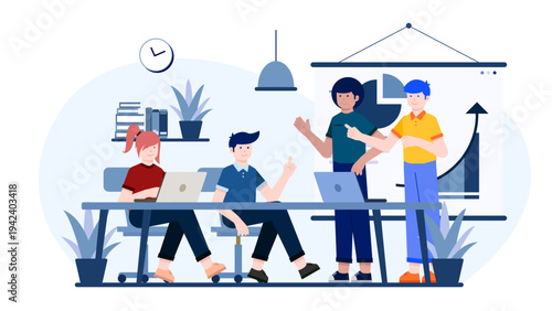 Diverse professional team working on a business project with charts