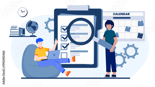 Business people checking tasks and evaluating data for risk management