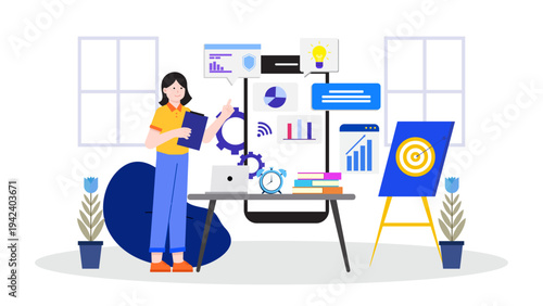 A professional woman managing workflow using digital task tracking and project management tools on a smartphone