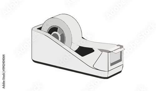 Tape dispenser with adhesive tape roll office supply vector illustration isolated on white