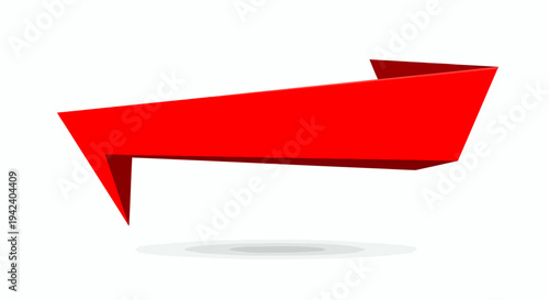 Red Abstract Ribbon Shape with Shadow on White Background.