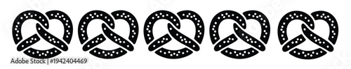 Set of Pretzel Twist Icon Vector Illustration, isolated graphics on white background featuring twisted pretzel shapes, ideal for bakery branding, snack packaging, food menus