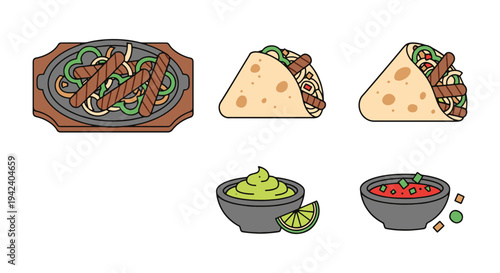 Beef Fajitas Line art vector dynamic colorful abstract illustration
