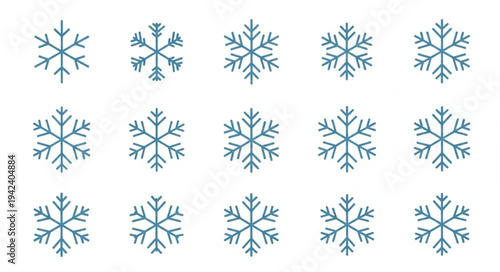 Collection of Blue Snowflakes with Intricate Patterns.