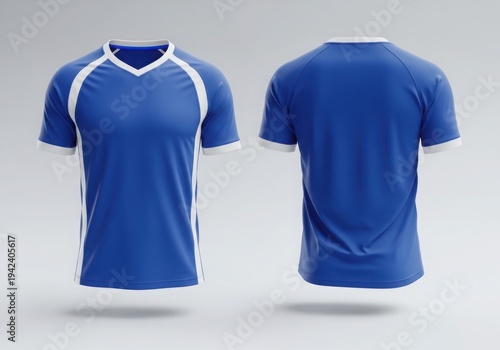 Blue and white short sleeved athletic shirt