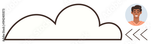 Cloud storage, digital identity, data sharing, online services, communication, user engagement. Outline of a cloud with a smiling user profile and arrows indicating data flow. Cloud storage