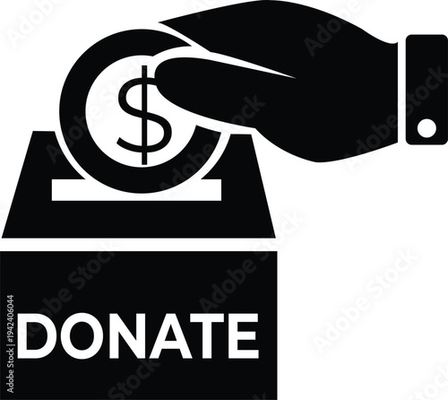 Hand putting money into donation box with dollar sign