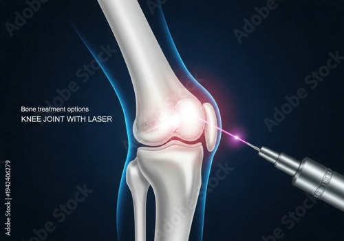 A medical procedure on a knee joint with a laser