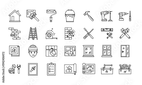 Home Repair Handyman Construction Outline Icons