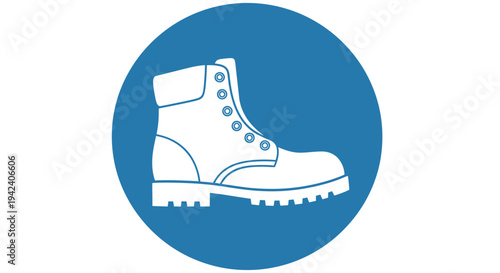 White boot icon inside a solid blue circle, simple vector graphic for design and branding uses.