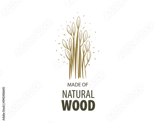An unusual vector hand-drawn logo for the production of wood products