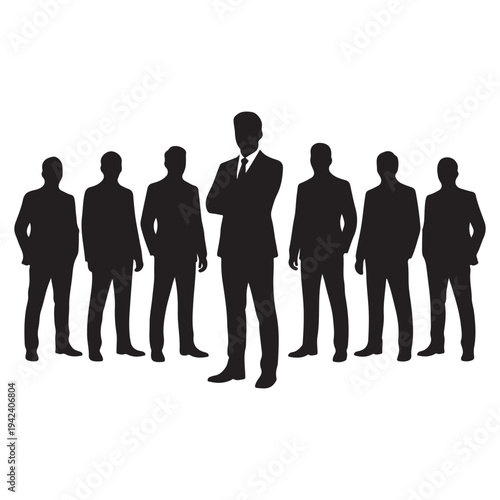 Business Leader Standing in Front of Team Silhouette, Corporate Leadership Authority Concept, Professional Manager with Employees Workforce Vector Illustration
