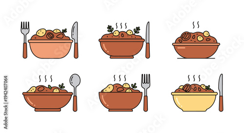 Beef Stew Line art vector set soft elegant abstract artwork illustration