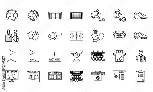 Soccer Champions Football Match Outline Icons