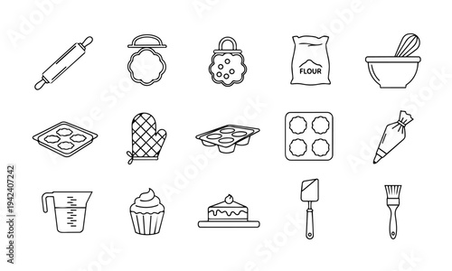 Baking Pastry Equipment Outline Icons