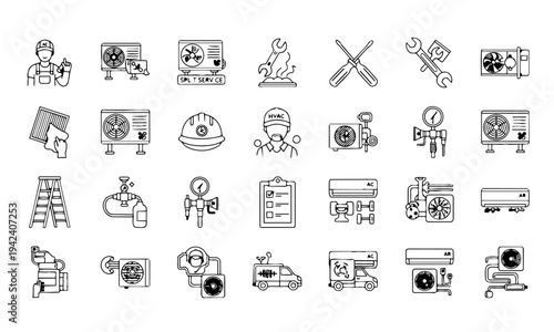 HVAC Air Conditioning Repair Outline Icons