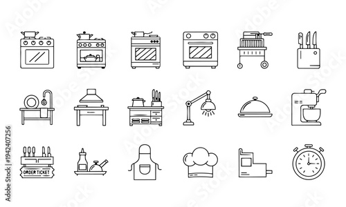 Kitchen Restaurant Cooking Outline Icons