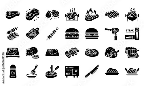 BBQ Steak Grill Meats Silhouette Icons