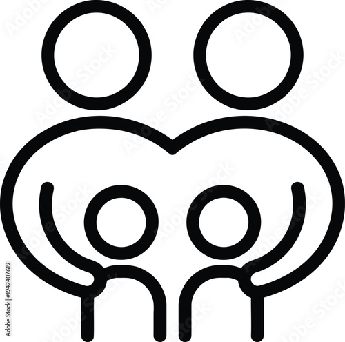 Simple line art illustration of people forming a heart shape with their bodies