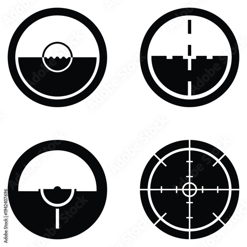 Crosshairs, glyph flat icon set isolated on white background, minimalistic symbols for gaming