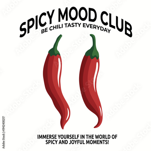 This vibrant logo features bold chili peppers under the title 'Spicy Mood Club', enticing viewers to embrace a spicy taste journey in their daily lives with joy.