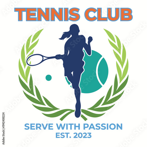 A dynamic logo illustration featuring a silhouette of a tennis player in motion, symbolizing passion and action within the Tennis Club. Captures the essence of sport and energy.