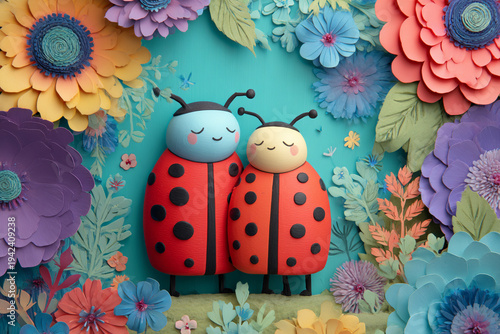 The cartoon ladybugs evoke a feeling of happiness, and the floral atmosphere is refreshing.