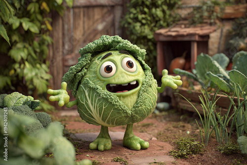 The cabbage characters are in a good mood and standing in a vegetable patch, representing good health.