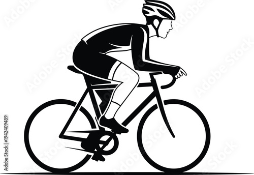Cyclist silhouette, road bike rider, sports fitness, racing posture, helmet safety, cycling illustration, outdoor activity, speed performance, athletic lifestyle, transportation