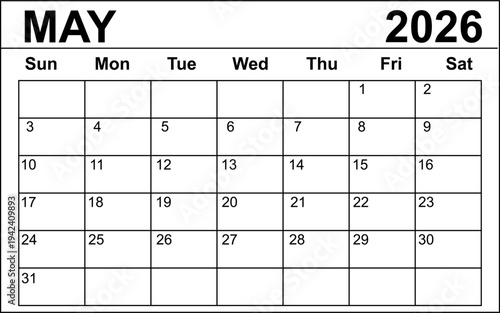 May 2026 Calendar and planer 