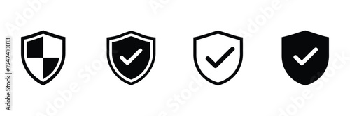 Shield check mark icon, security shield protection symbol with tick mark, safety verification and approved concept, cyber security and data protection sign, clean modern vector illustration.