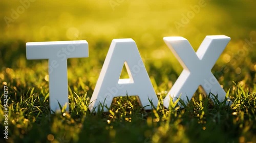 White TAX Letters on Green Grass Symbolizing Financial Concepts and Environmental Taxation.