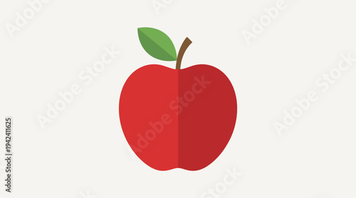 Red Apple Fruit Illustration with Green Leaf.