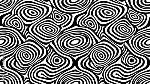 Black and white spiral pattern background with swirling shapes.