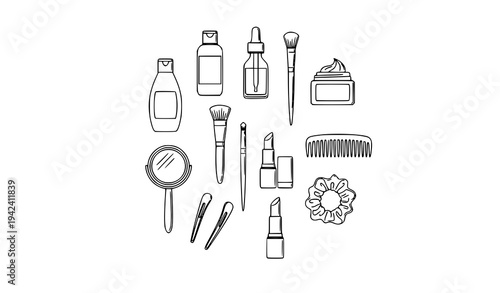 Beauty Salon Cosmetic Accessories Line Art Vector Icon Collection