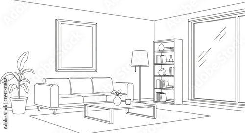 Minimalist Living Room Interior with Modern Furniture.