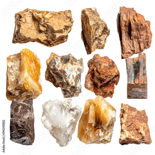 Various rock formations isolated on transparent background