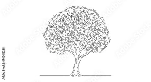 Stylized Tree Illustration with Intricate Branches and Foliage.