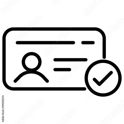 A line style icon of an ID card with a checkmark indicating an active and verified user subscription