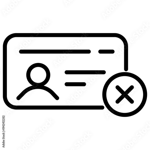 A line icon showing an identification card with a cross mark symbol used for canceling or terminating a membership